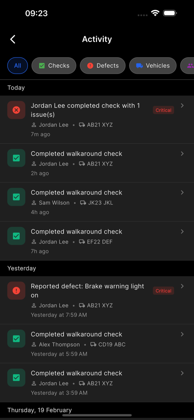 Live activity feed - real-time audit trail across your fleet